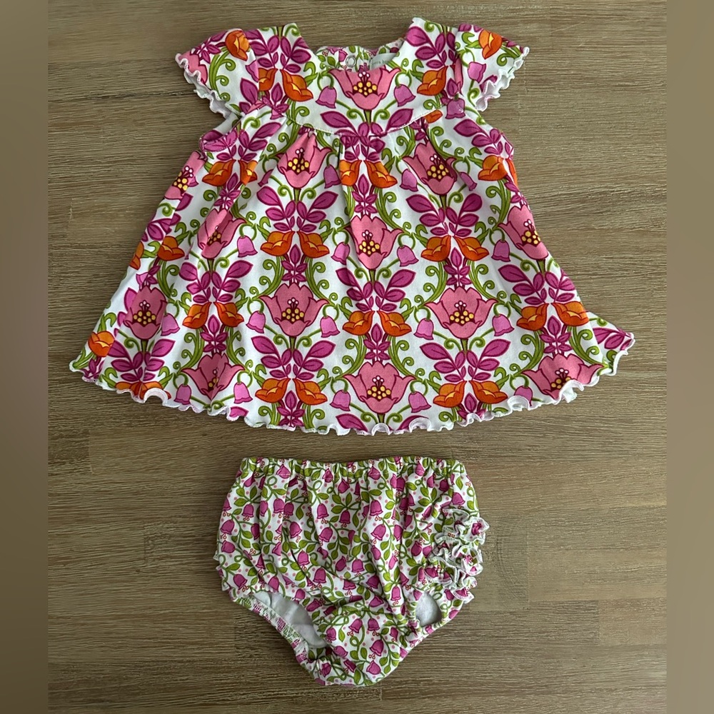 Vera Bradley Baby | Matching Floral Shirt Dress + Ruffle Bloomers | 0-3m